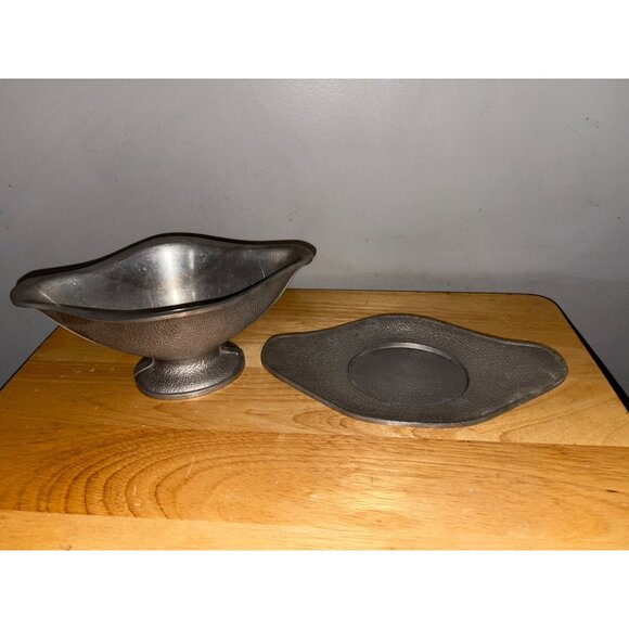Guardian Service Hammered Aluminum Gravy Boat Matching Drip Plate Underplate - Picture 2 of 11